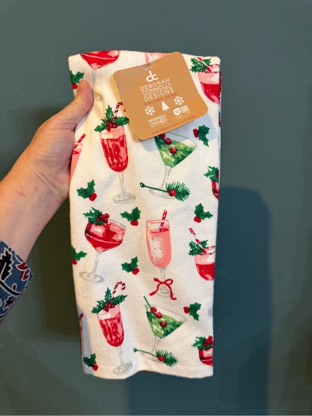 NWT Deborah Connolly White Holiday Cocktail Kitchen Towel - Set of 3